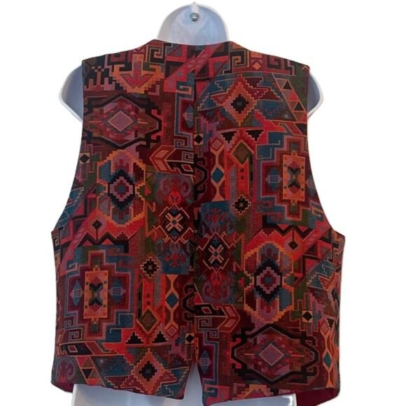 Vintage Marie Studer‎ Designs Women Vest Southwestern Open Front Art To Wear, L - Picture 8 of 8